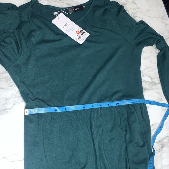 HAEOF Long Sleeve Green Stretchy Midi Women Asymmetrical A Line Dress Size M - Picture 7 of 11